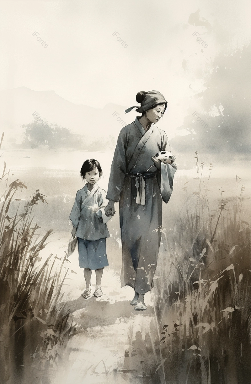 水墨风手绘效果母亲节背景图,插画/手绘图,插画/手绘图库,插画/手绘图下载,插画/手绘